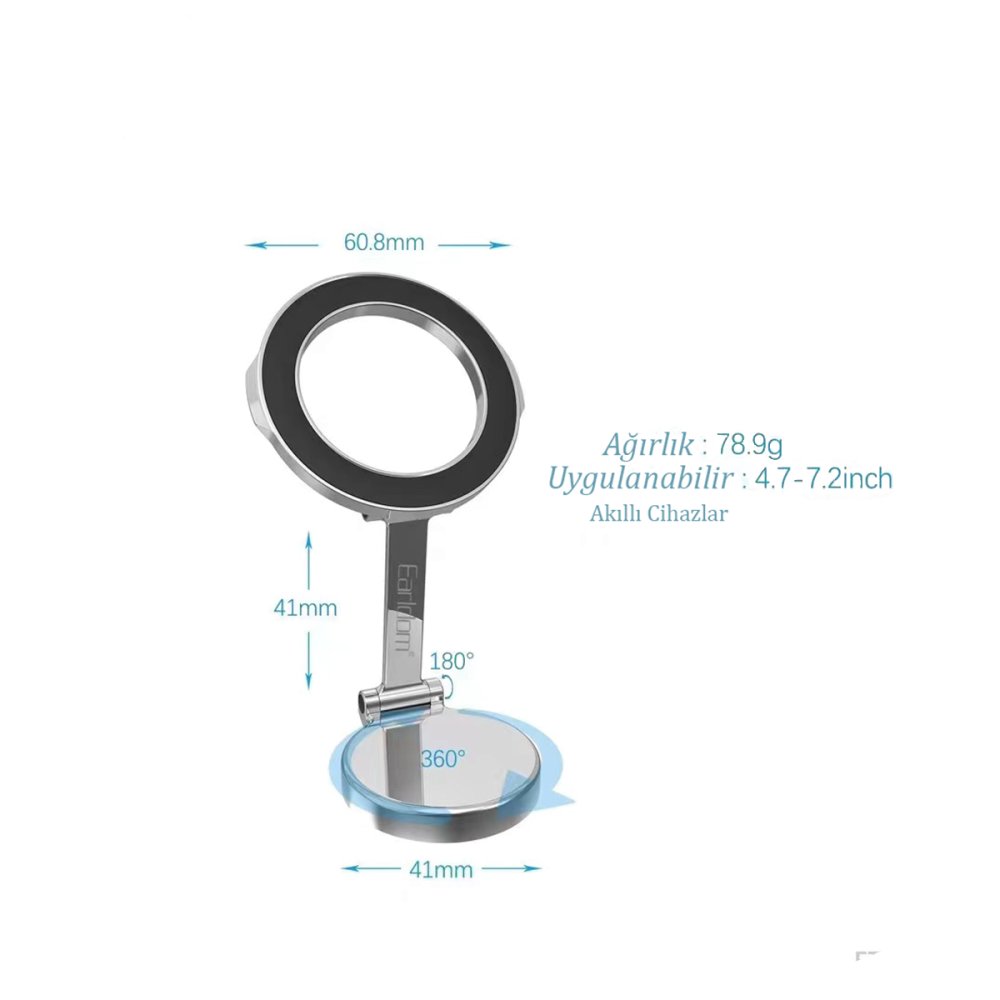 Earldom EH230 360 Derece Ayarlanabilen Yapışkanlı Manyetik Magsafe Araç Tutucu - Siyah