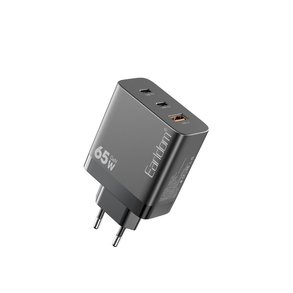 Earldom EU41 2 Adet Type-C ve 1 Adet USB Çıkışlı 65W GAN Şarj Aleti - Siyah