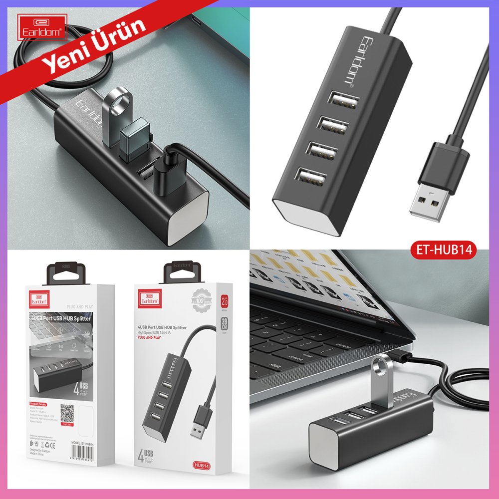 Earldom HUB14 Tak Çalıştır 4lü Usb Çoklayıcı - Siyah