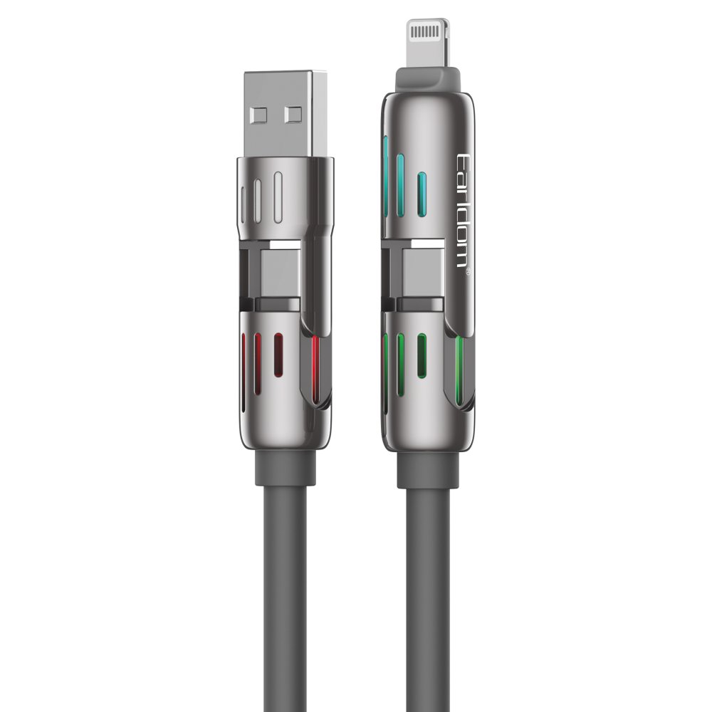 Earldom IC02 4in1 240W Type-C to Type-C Ekstra 2.4A USB to Lightning ve 30W Type-C to Lightninge Dönüşme Özellikli PD Hızlı Şarj Kablosu - Gri