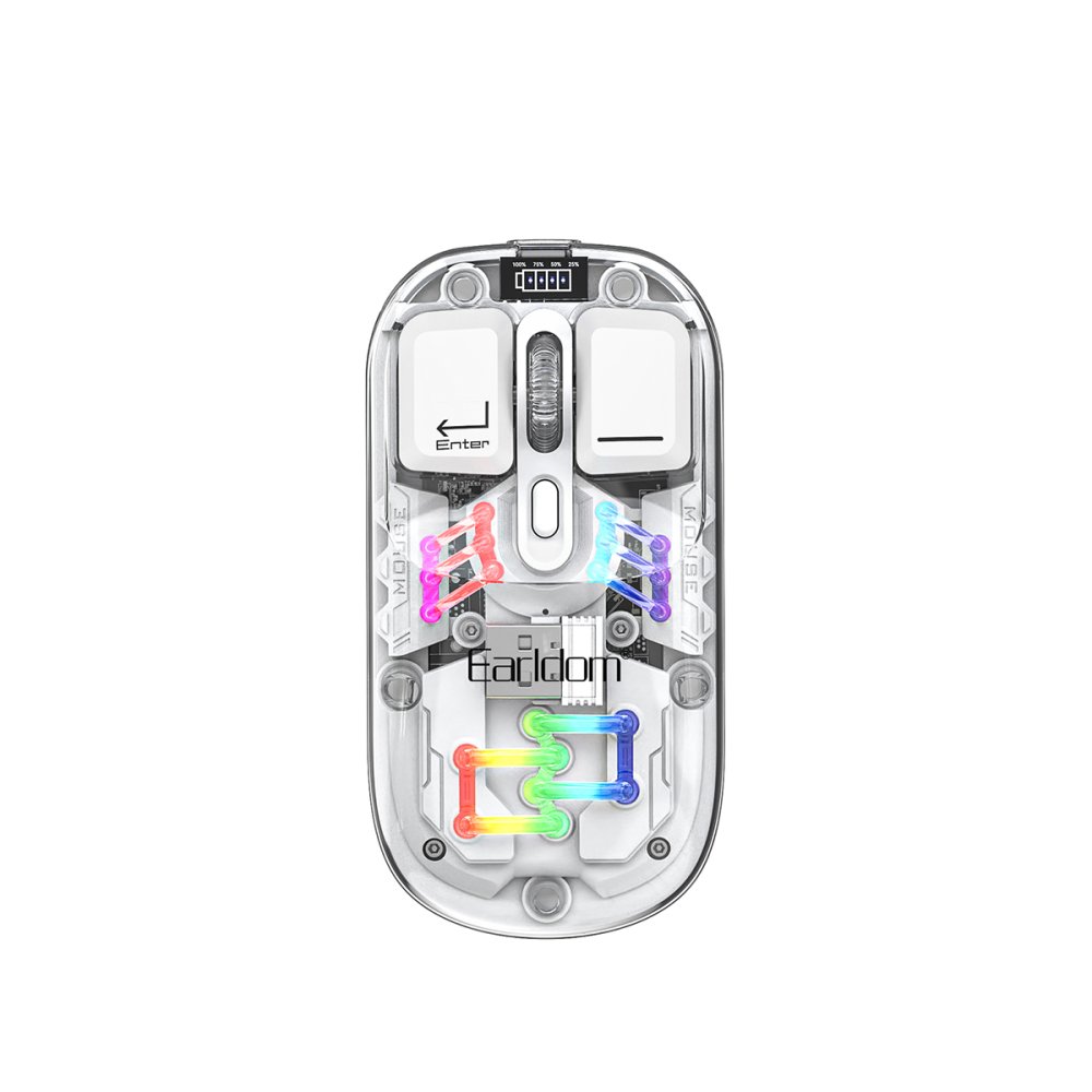 Earldom KM16 1600 DPI Sessiz Transparan Yapılı RGB Kablosuz Ofis Mouse - Beyaz