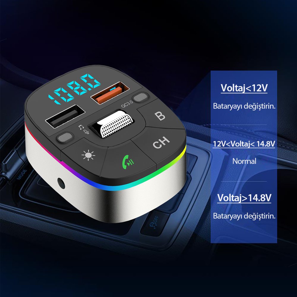 Earldom M74 Bluetooth USB3.0 Dijital FM Transmitter - Siyah