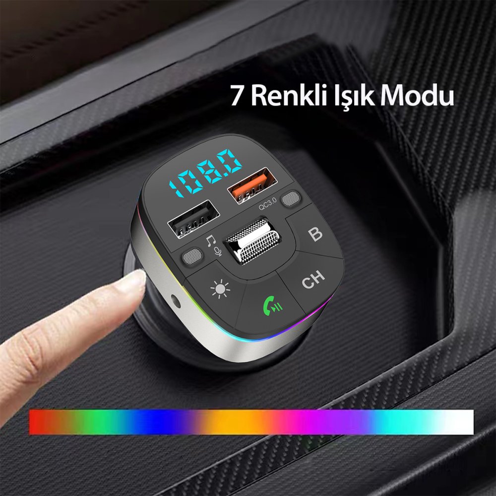 Earldom M74 Bluetooth USB3.0 Dijital FM Transmitter - Siyah