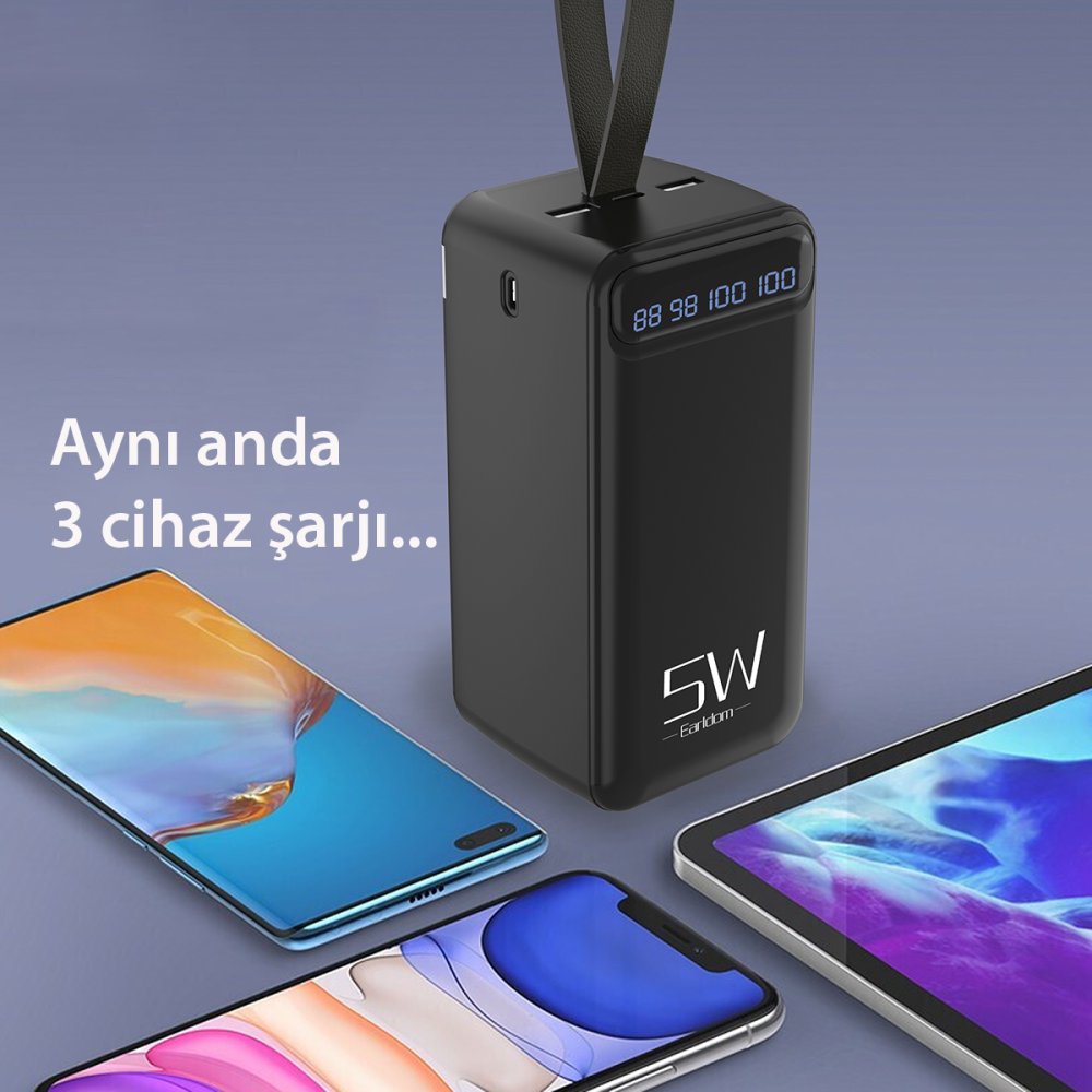 Earldom PB58 50.000 mAh PD Hızlı Şarj Dijital Göstergeli Powerbank - Siyah