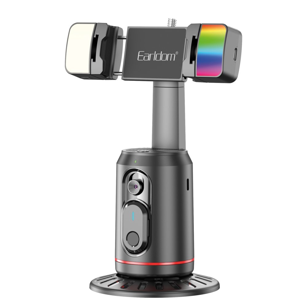 Earldom ZP32 360 Derece Ayarlanabilir BT 5.2 RGB Işık ve Beyaz Işık Aydınlatmalı Akıllı Yüz Takip Özellikli Selfie Gimbal - Siyah