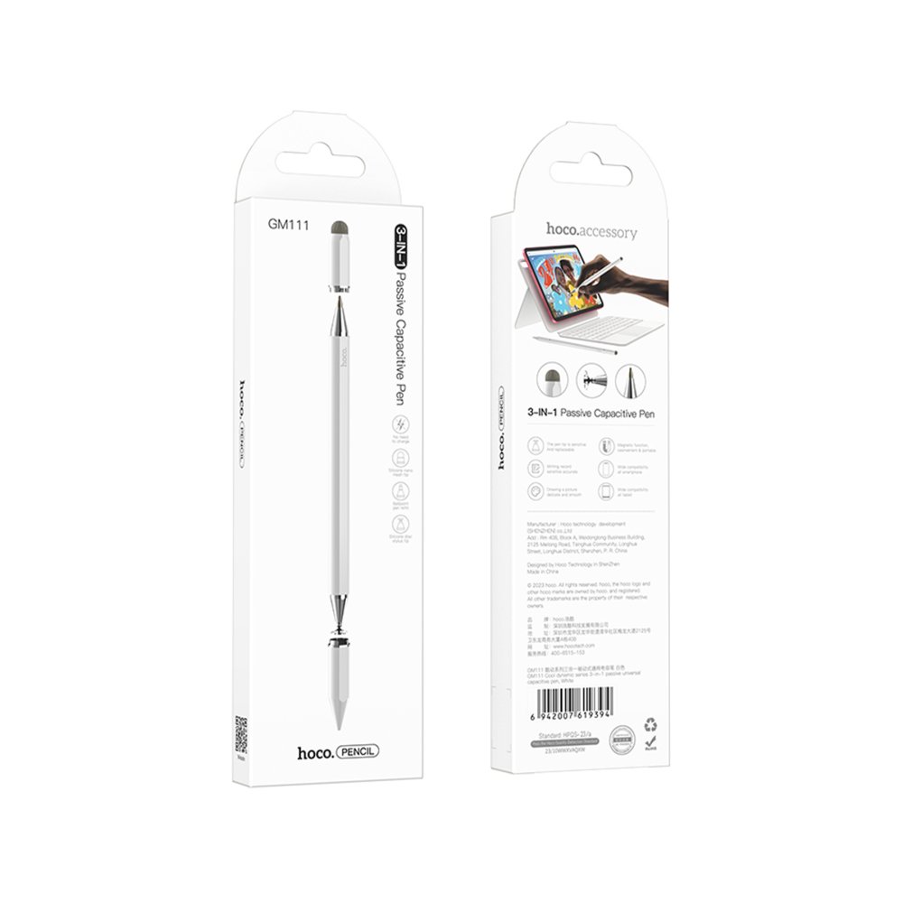 Hoco GM111 Cool Dynamic Series 3in1 Capasitive Universal Dokunmatik Stylus Pen Kalem - Beyaz