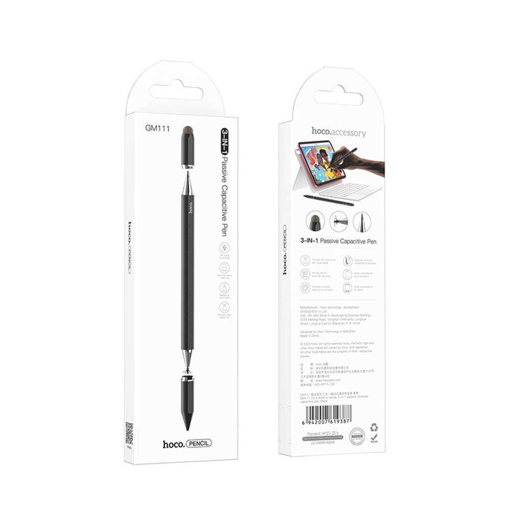 Hoco GM111 Cool Dynamic Series 3in1 Capasitive Universal Dokunmatik Stylus Pen Kalem - Siyah