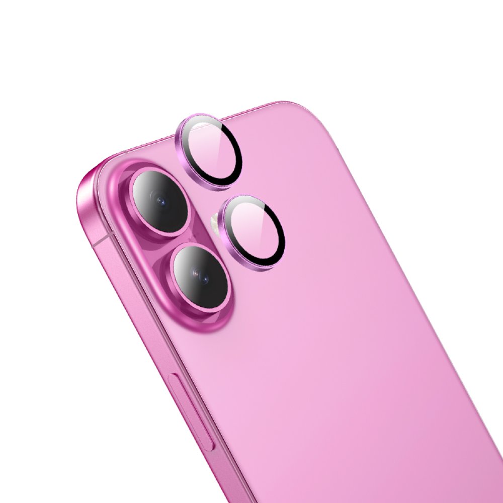 Hoco iPhone 16 Plus 3D Metal Frame Kamera Lens - Pembe