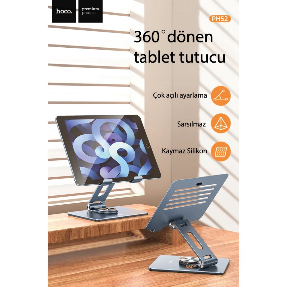 Hoco PH52 Might Dönebilen Ayarlı Metal Tablet Tutucu - Gri