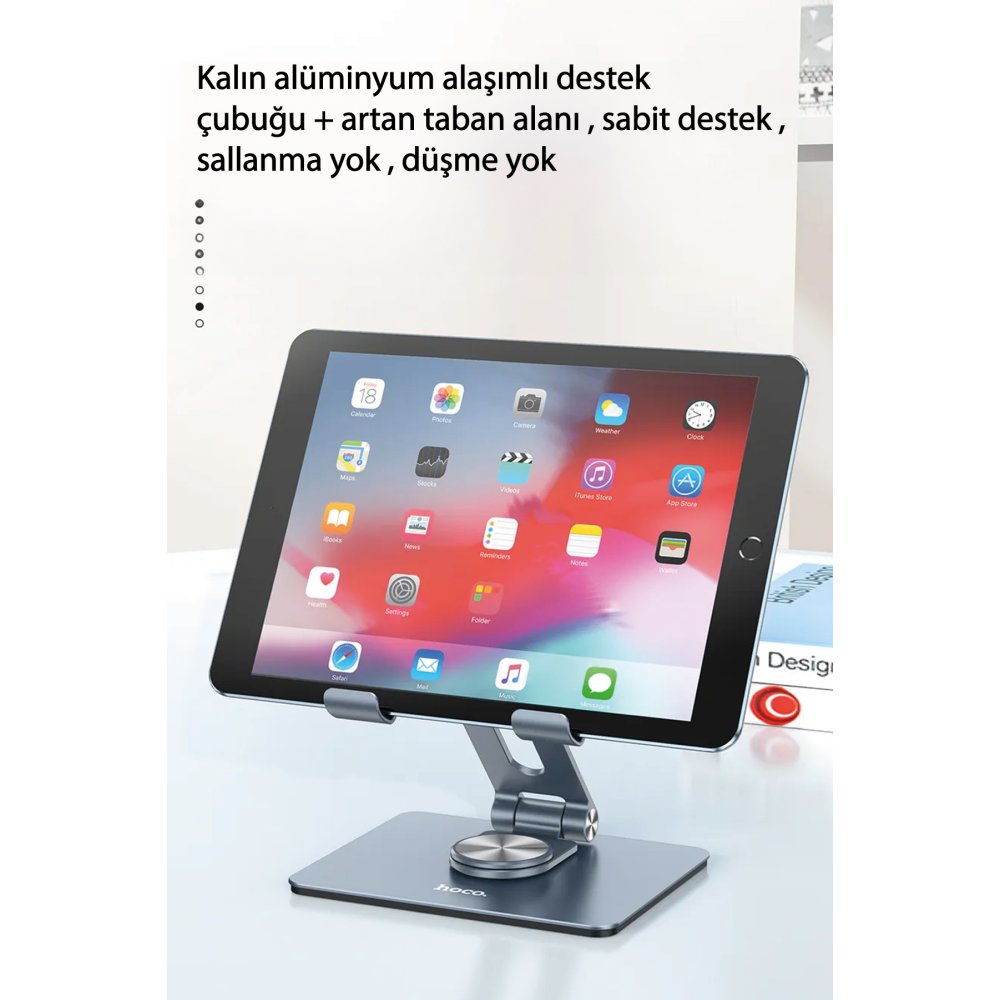 Hoco PH52 Might Dönebilen Ayarlı Metal Tablet Tutucu - Gri