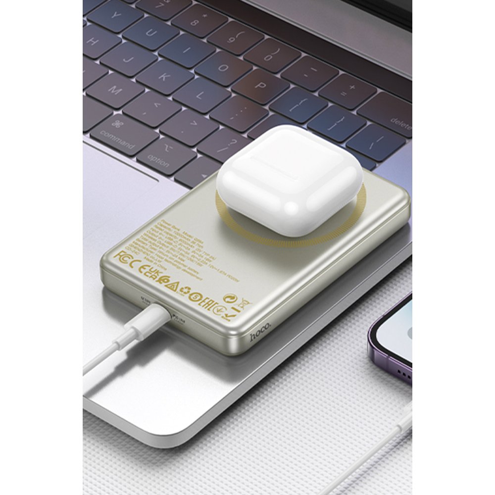 Hoco Q26A Joy 10.000 mAh 20W Type-C ve 15W Kablosuz Magsafe Şarj Özellikli PD Powerbank - Gold