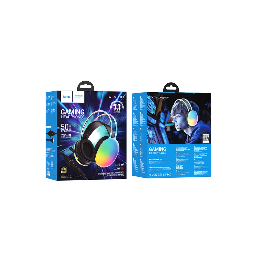 Hoco W109 2M USB Aux RGB Gaming Kablolu Kulaklık - Siyah