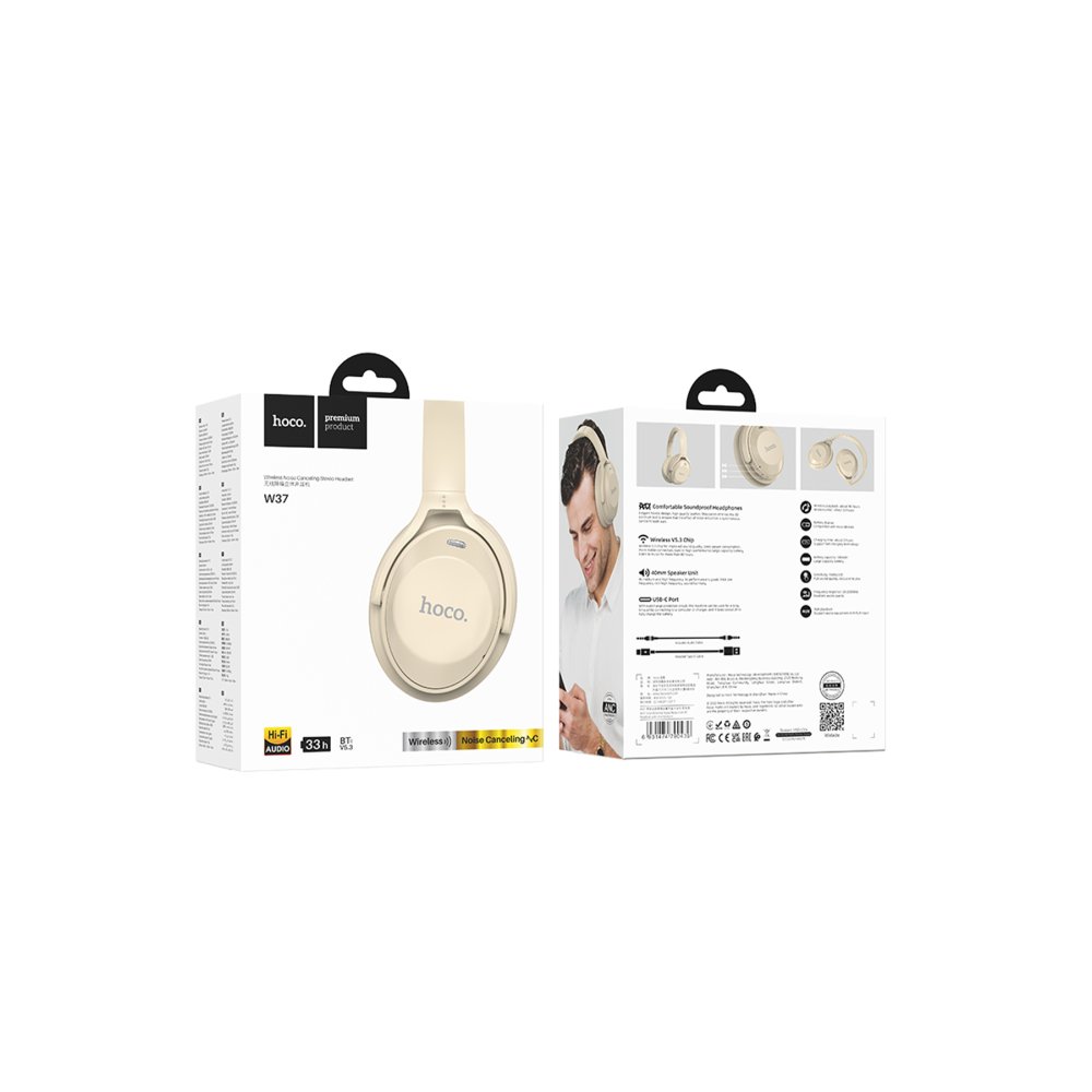 Hoco W37 Aux Destekli Gürültü Engelleyicili Bluetooth Kablosuz Kulaklık - Gold