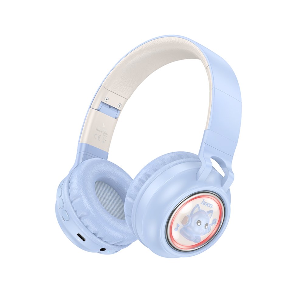 Hoco W50 Cute Fun BT RGB Kablosuz Kafaüstü Kulaklık - Mavi