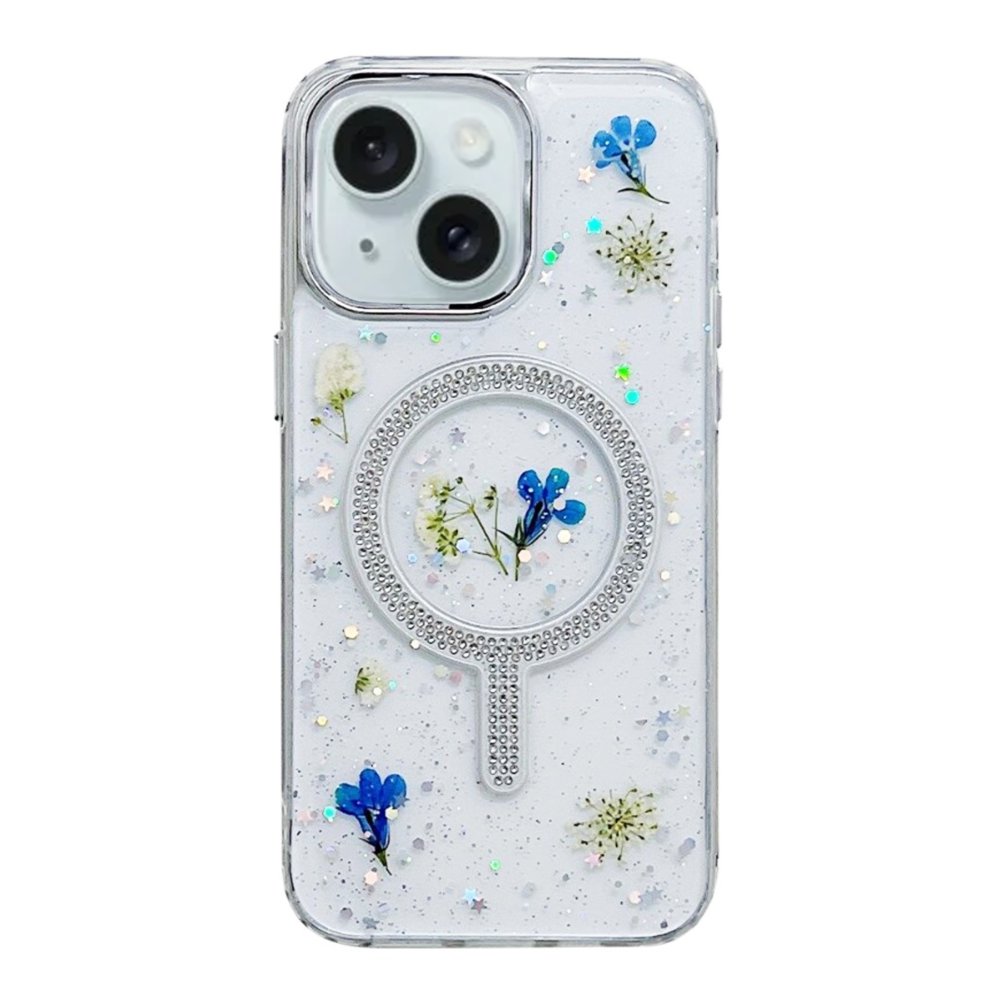 Newface iPhone 15 Flower Magsafe Kapak - Mavi