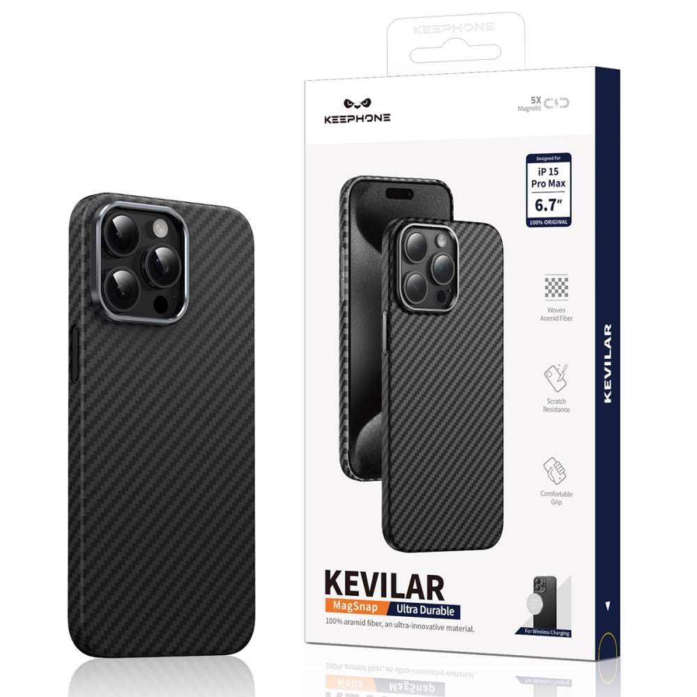 Keephone iPhone 15 Pro Max Kevlar Magsafe Kılıf - Siyah