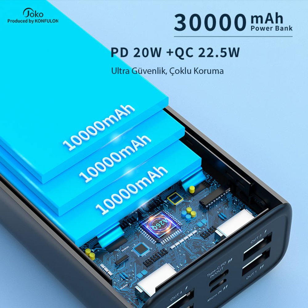 Konfulon A26Q Powerbank 30.000 mAh PD 20W Hızlı Şarj - Siyah