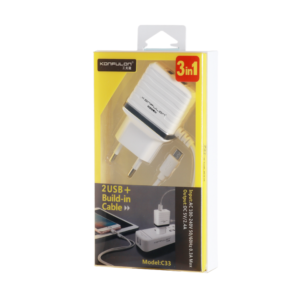 Konfulon C33 Hızlı Şarj Cihazı 3in1 (Dahili Micro USB Kablolu)