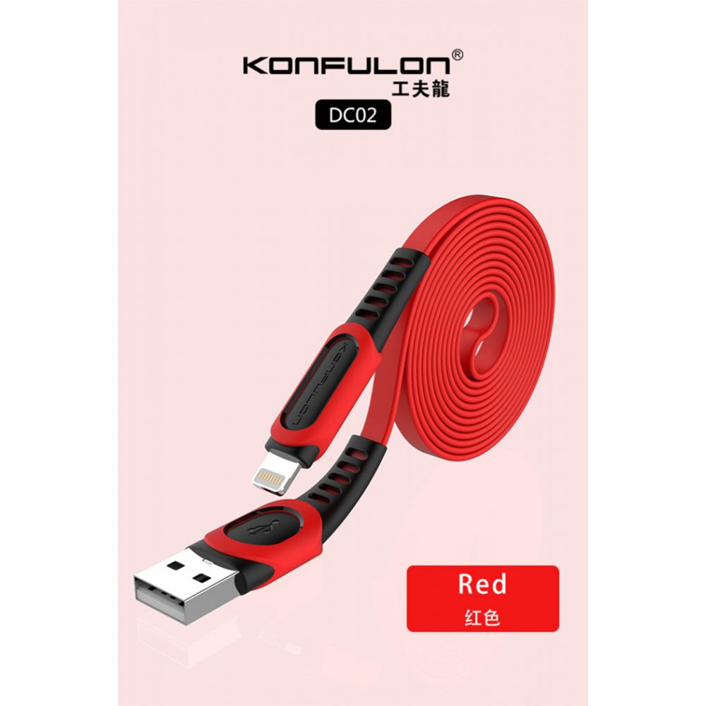 Konfulon DC02 Süper Hızlı Lightning Kablo iphone Uyumlu 1M 2.4A - Kırmızı