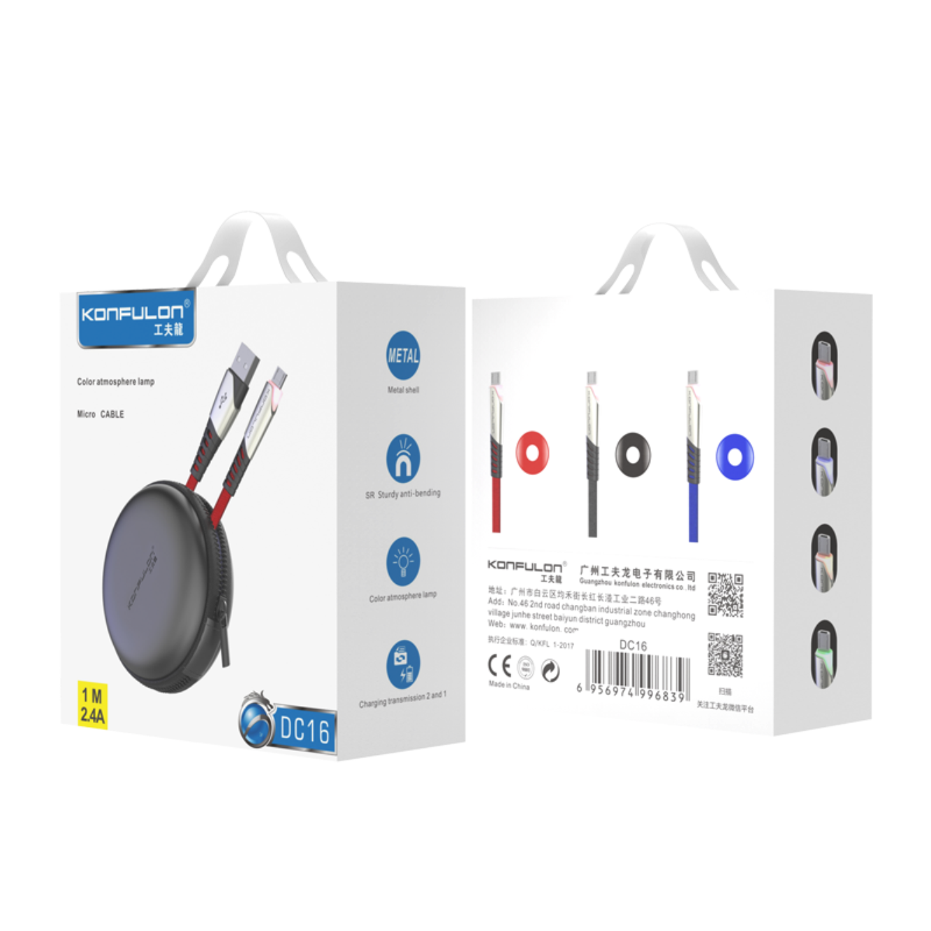 Konfulon DC16 Micro USB Kablo 1M 2.4A - Mavi