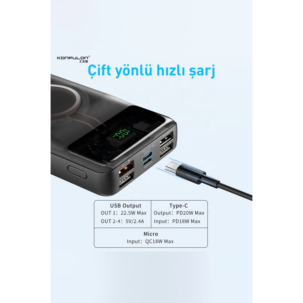 Konfulon M17W Powerbank 20.000 mAh - Siyah