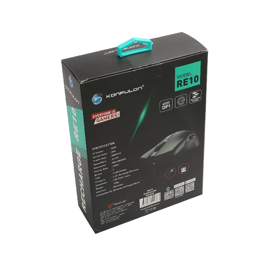 Konfulon RE10 RGB Işıklı Şarjlı 4800 DPI Kablosuz Mouse