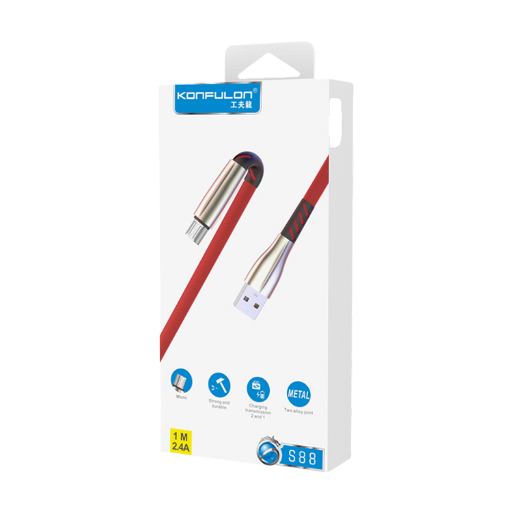 Konfulon S88 Metal Uçlu Micro USB Kablo 1M 2.4A - Mavi