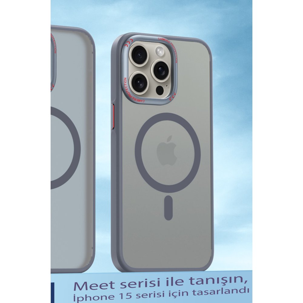 Movenchy iPhone 15 Pro Kılıf Radyant Magsafe Kapak - Titan Gri