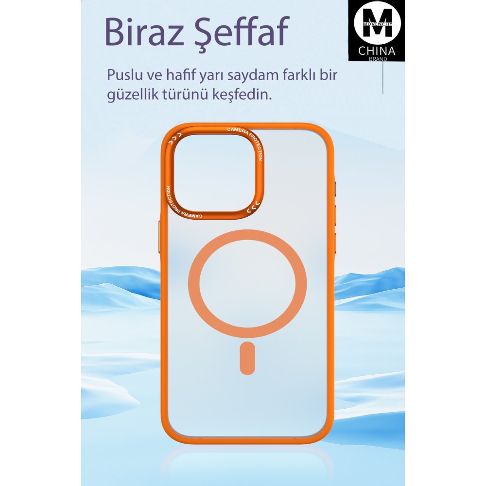 Movenchy iPhone 15 Pro Kılıf Radyant Magsafe Kapak - Turuncu