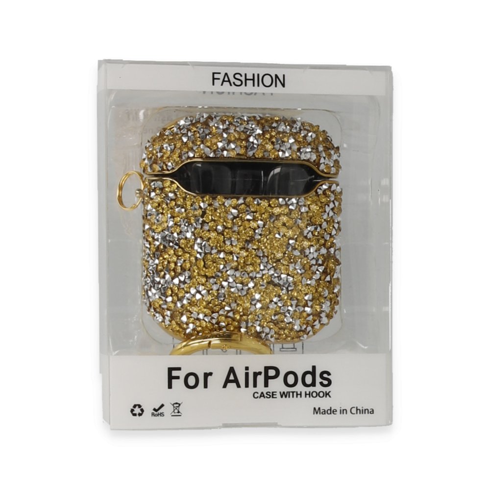 Newface Airpods (1.nesil) Mira Taşlı Kılıf - Gold