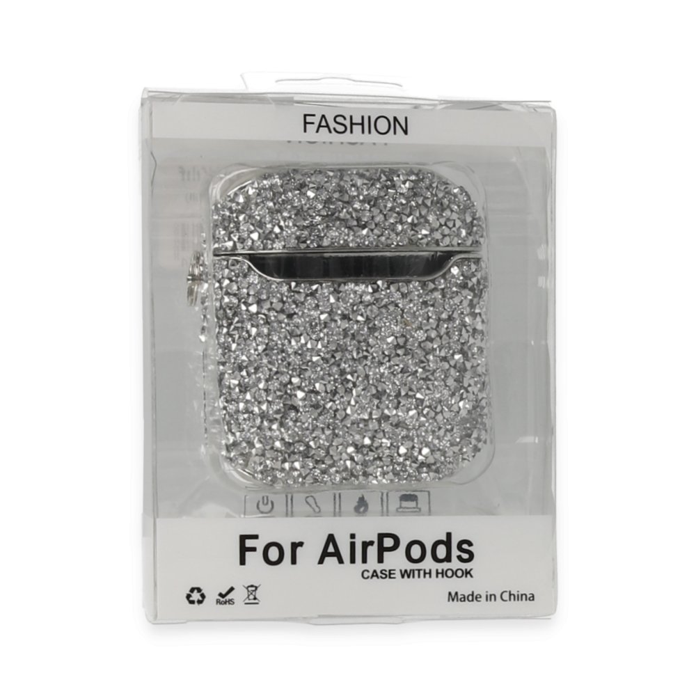 Newface Airpods (1.nesil) Mira Taşlı Kılıf - Gümüş