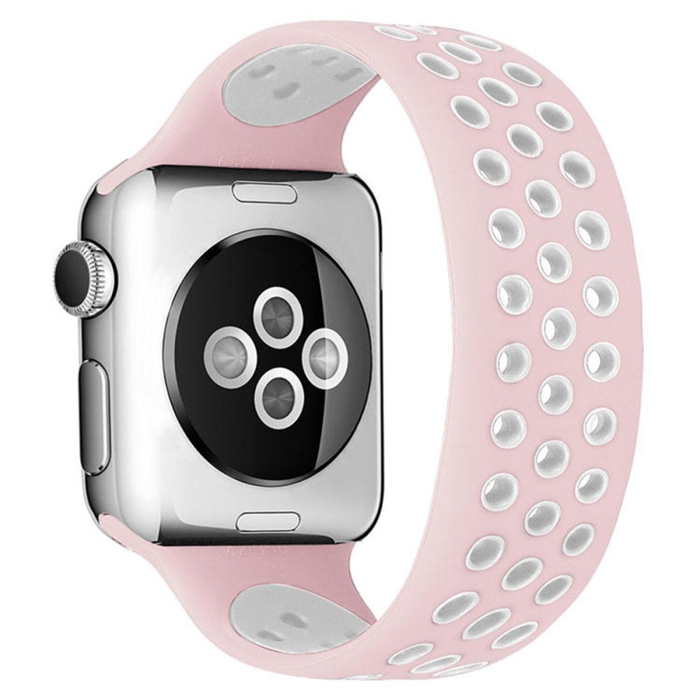 Newface Apple Watch 38mm Ayarlı Delikli Silikon Kordon - Pembe-Beyaz