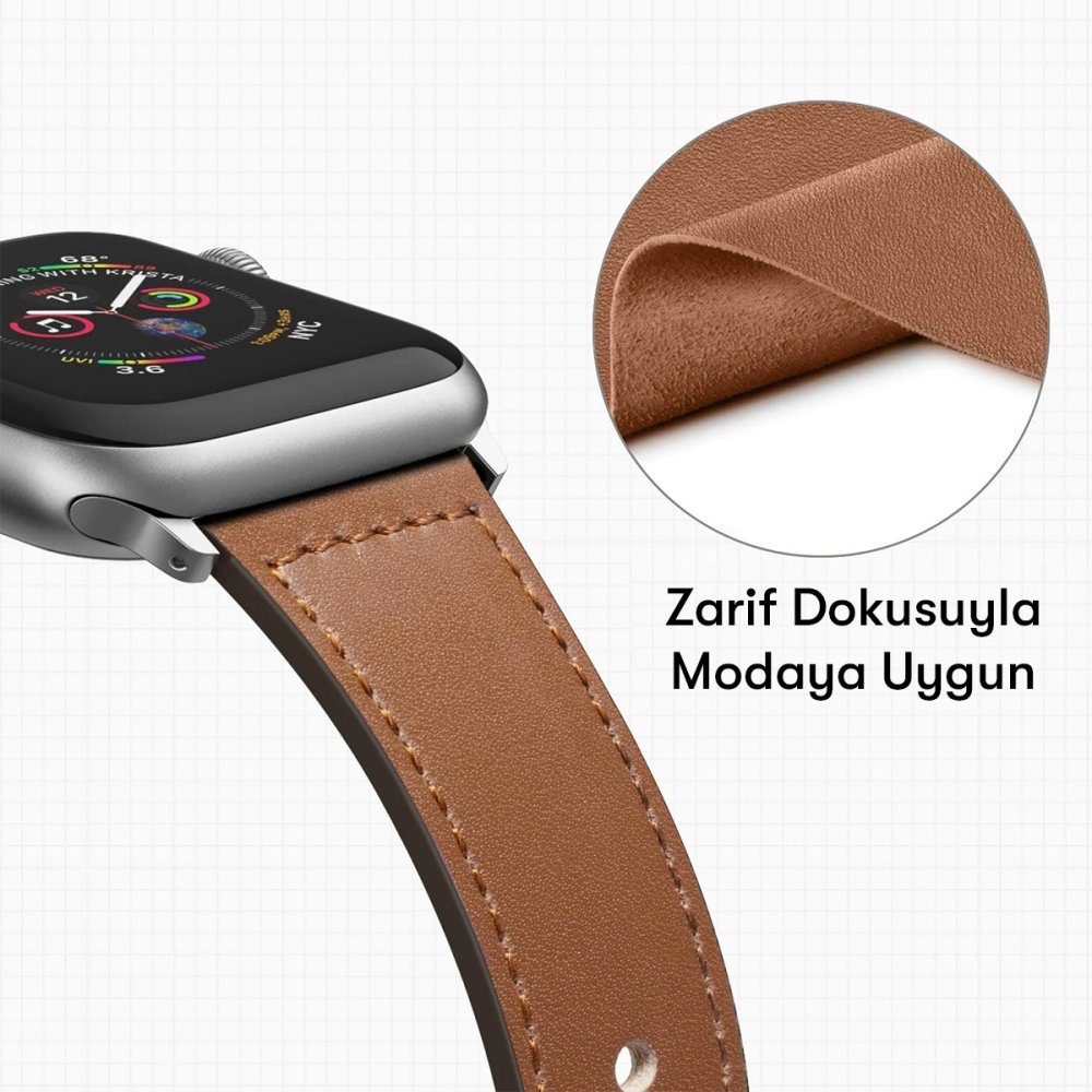 Newface Apple Watch 38mm KR415 Luaz Deri Kordon - Beyaz