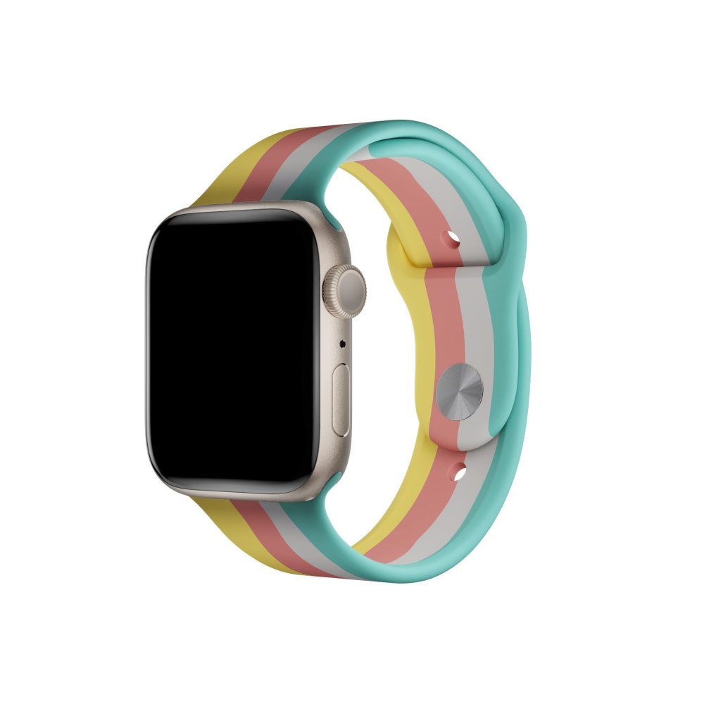 Newface Apple Watch 41mm Gökkuşağı Org Kordon - Mavi-Sarı