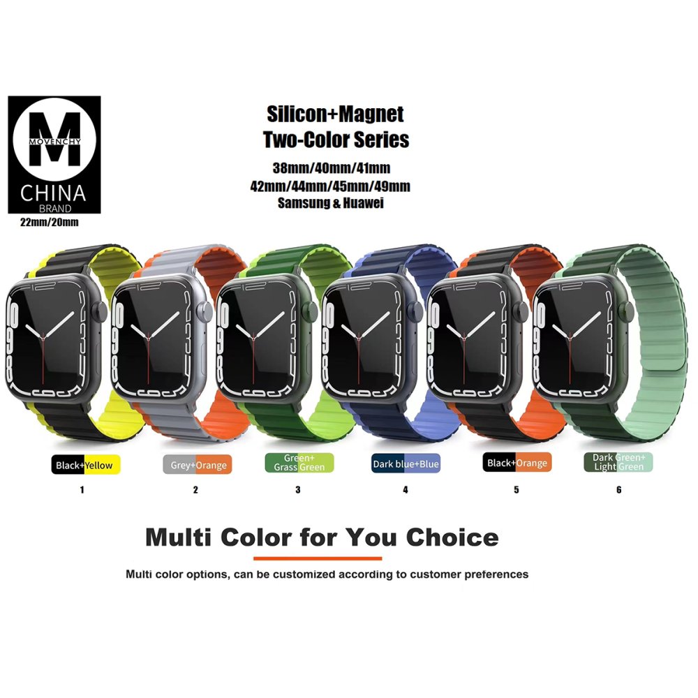 Movenchy Apple Watch 42mm MO-WB1 Çift Renk Mıknatıslı Silikon Kordon - Gri-Turuncu