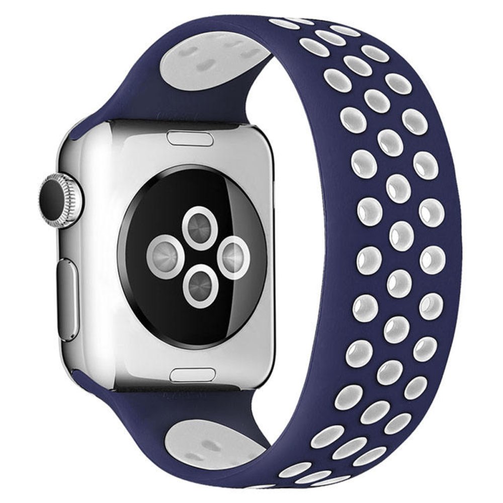 Newface Apple Watch 44mm Ayarlı Delikli Silikon Kordon - Lacivert-Beyaz