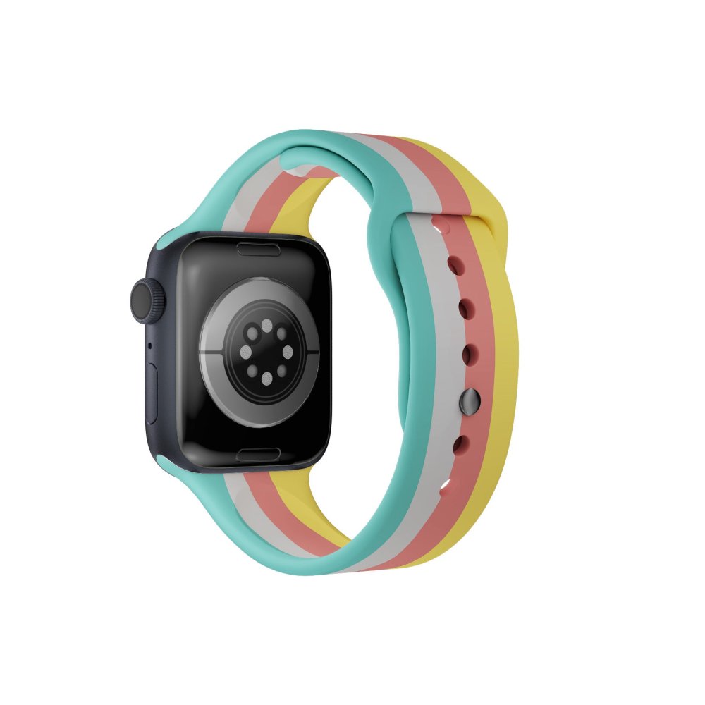 Newface Apple Watch 44mm Gökkuşağı Org Kordon - Mavi-Sarı