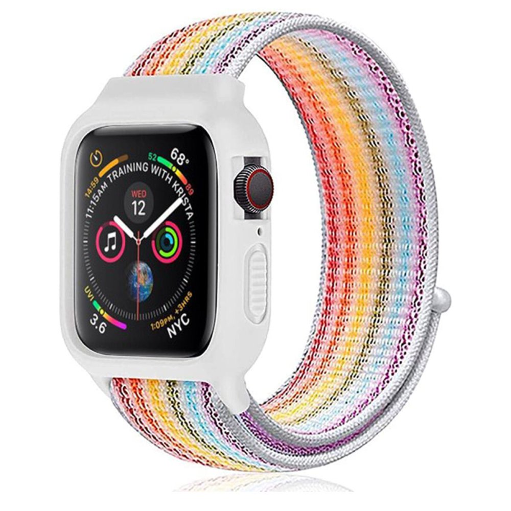 Newface Apple Watch 40mm Hasırlı Cırtcırtlı Kasalı Kordon - Gökkuşağı 1