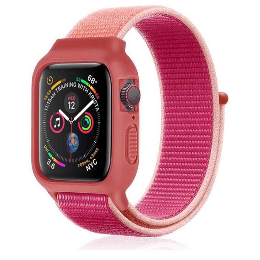 Newface Apple Watch 38mm Hasırlı Cırtcırtlı Kasalı Kordon - Mor