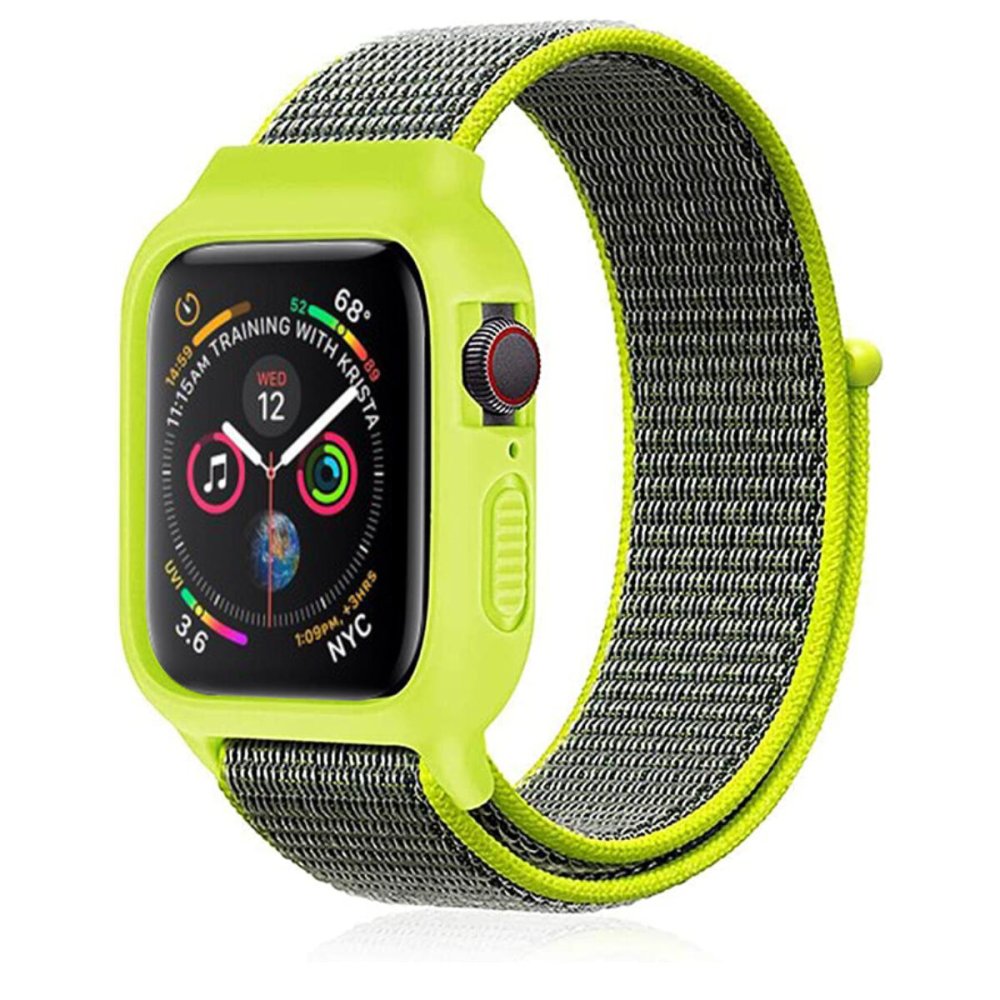 Newface Apple Watch 40mm Hasırlı Cırtcırtlı Kasalı Kordon - Yeşil