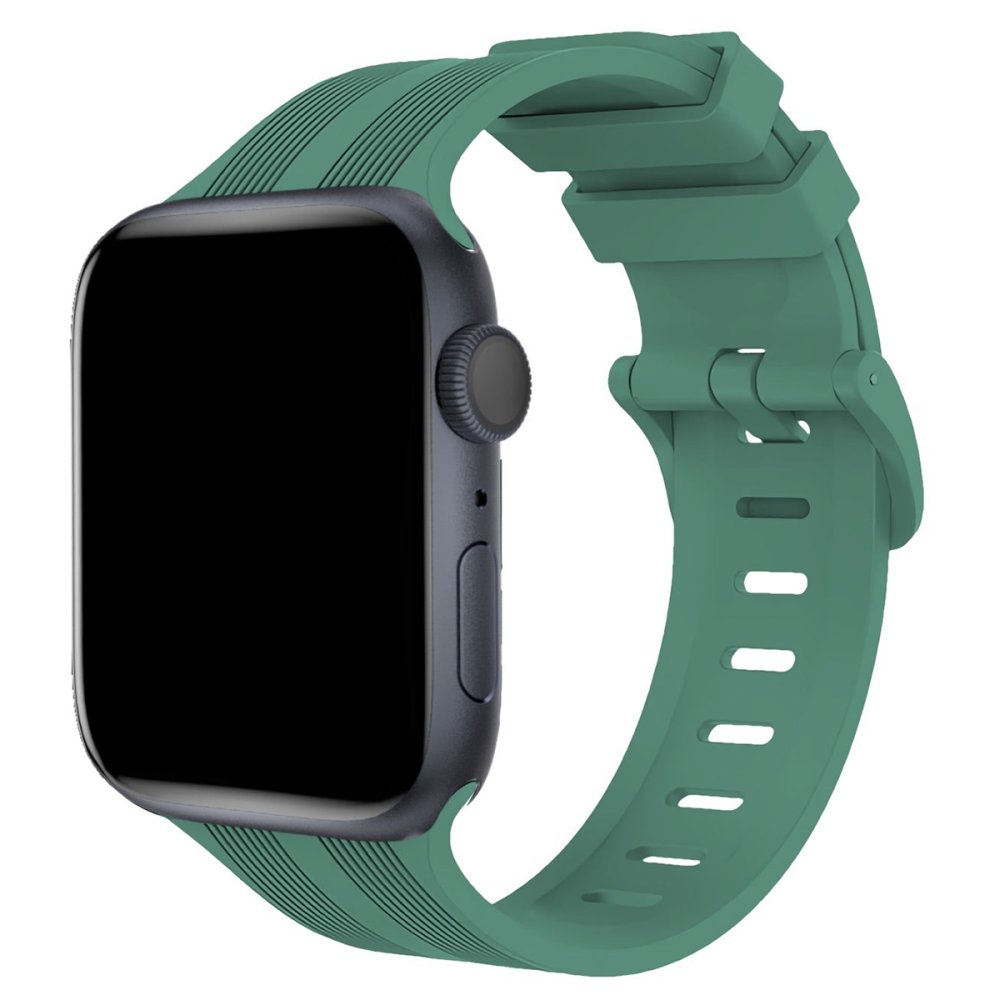 Newface Apple Watch 45mm KR408 Çizgili Silikon Kordon - Yeşil