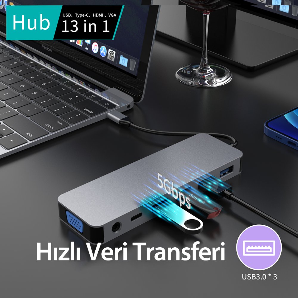 Newface Dönüştürücü 13in1 Hub 117 - Gri