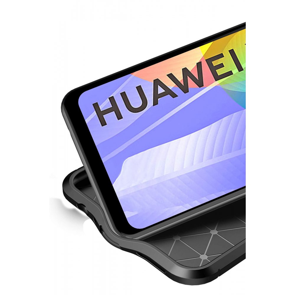 Newface Huawei Y6P Kılıf Focus Derili Silikon - Lacivert