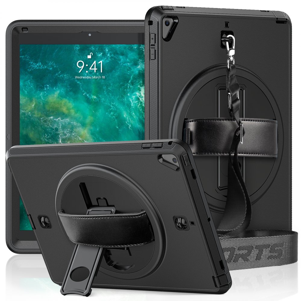 Newface iPad 9.7 (2018) Kılıf Strap-C Otterbox Tablet Kapak - Siyah