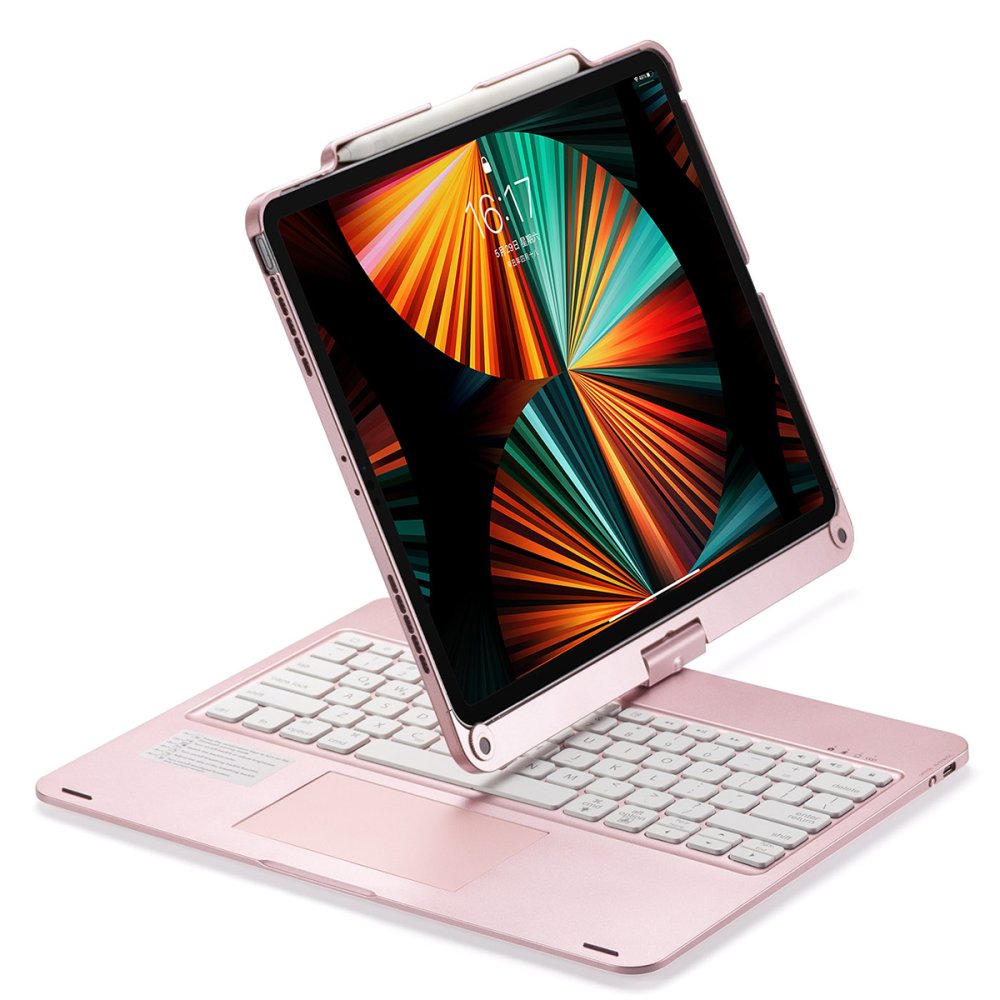 Newface iPad Pro 12.9 (2018) Kılıf Magic Dönen Klavyeli Tablet Kılıf - Pembe