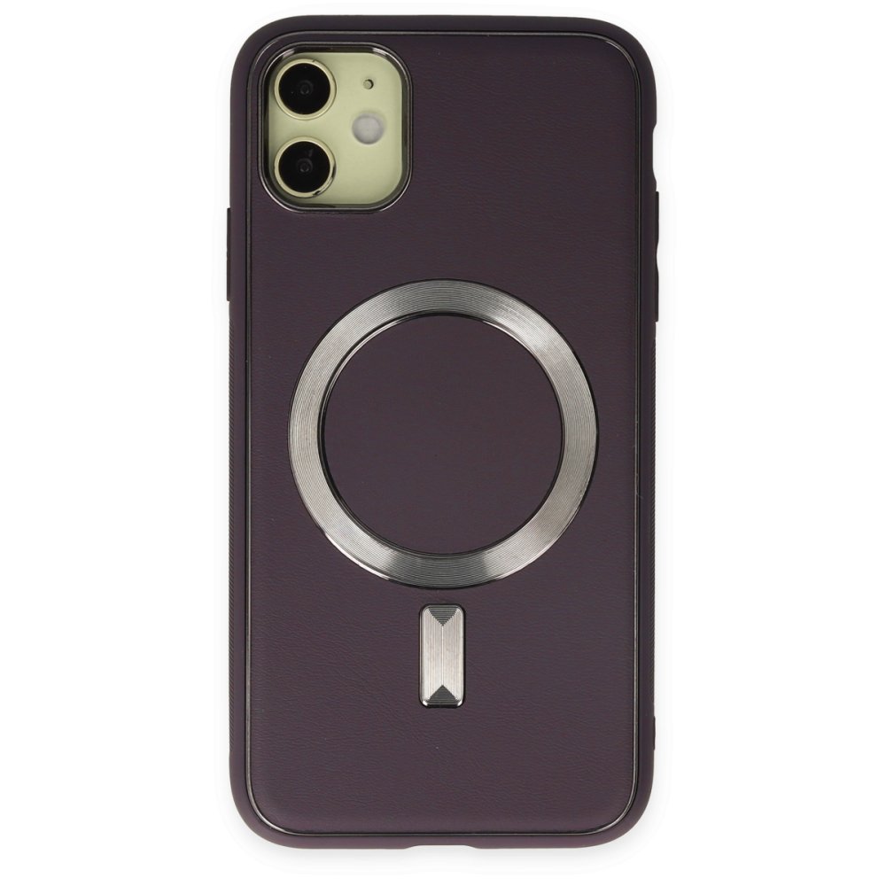 Newface iPhone 11 Kılıf Coco Deri Magneticsafe Silikon - Derin Mor