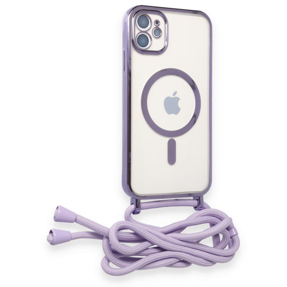 Newface iPhone 11 Kılıf Divo Lazer Askılı Magsafe Kapak - Lila
