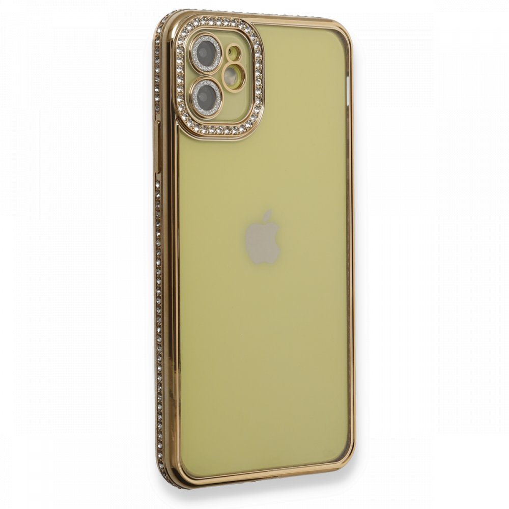 Newface iPhone 11 Kılıf Joke Taşlı Silikon - Gold