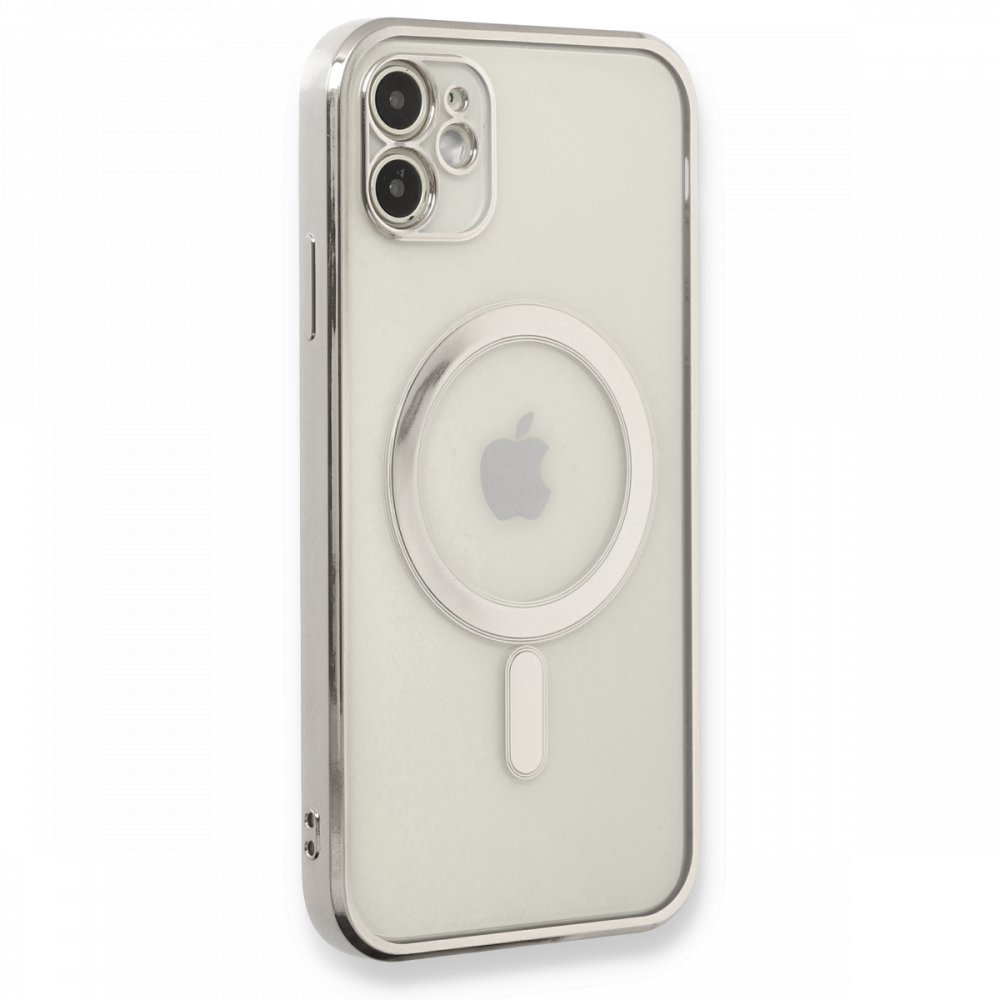 Newface iPhone 11 Kılıf Magneticsafe Lazer Silikon - Gümüş