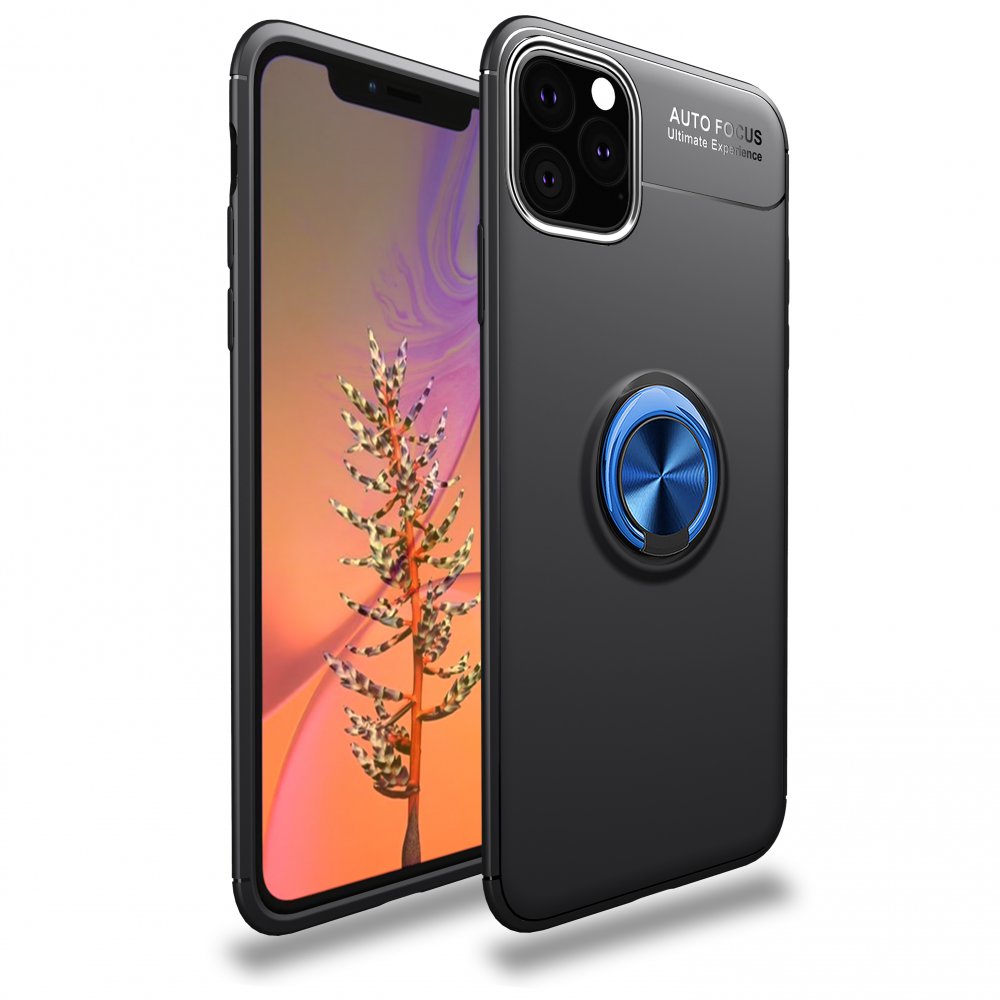 Newface iPhone 11 Pro Kılıf Range Yüzüklü Silikon - Siyah-Mavi